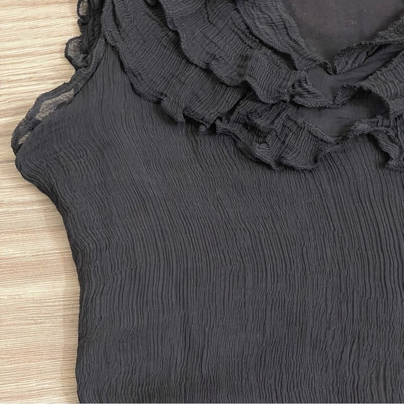 Knitted Dove Black Crinkle Crepe Ruffles Sleeveless Mini Stretch Dress - Picture 10 of 13